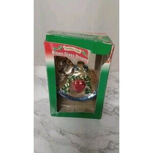 Holiday Style Blown Glass Ornament Rocking Horse With Heart
